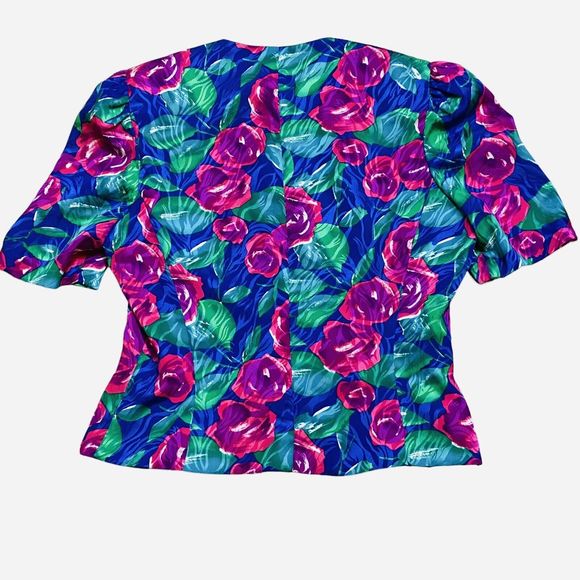 Vintage Papell Boutique Satiny Floral Jacket Blazer Top Shoulder Pads Women’s 8 - Picture 2 of 8